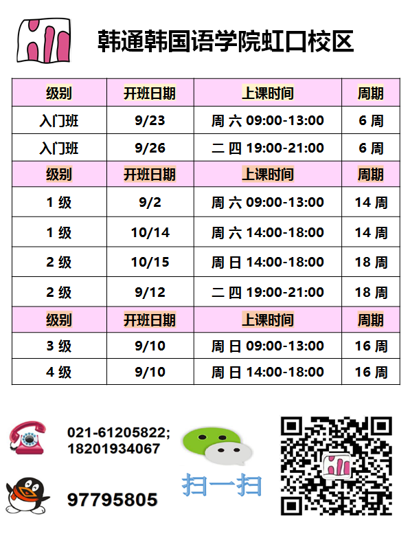 韩语培训：上海韩通虹口校区9月开课(图1)